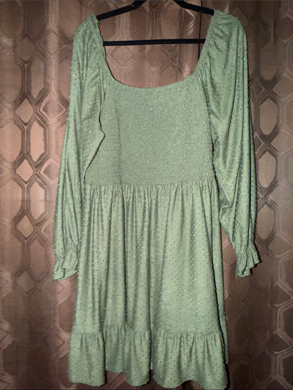 Inspired Hearts Sage Green Long Sleeve Smocked Tiered Dress